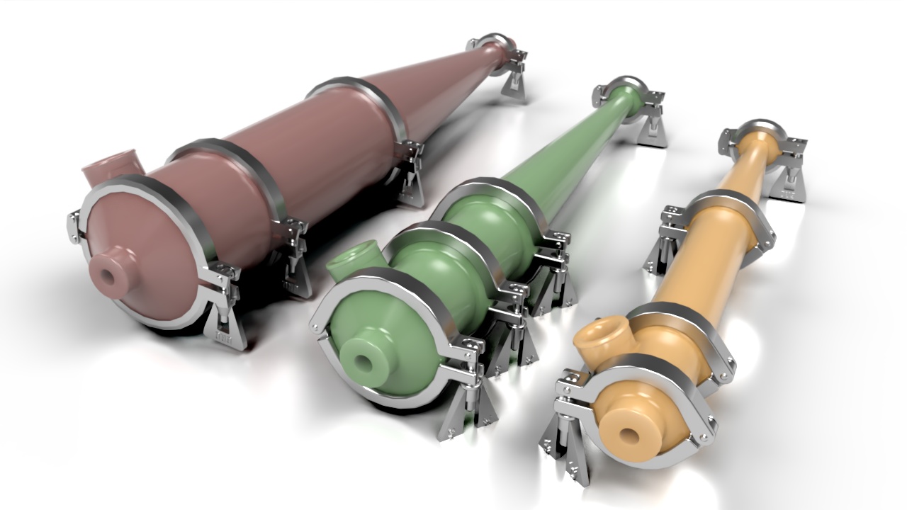 Hydro Cyclones in red, green and yellow